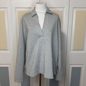 Lilly Pulitzer Gray Silver Metallic Knit Collared V-neck Pullover Top Size L